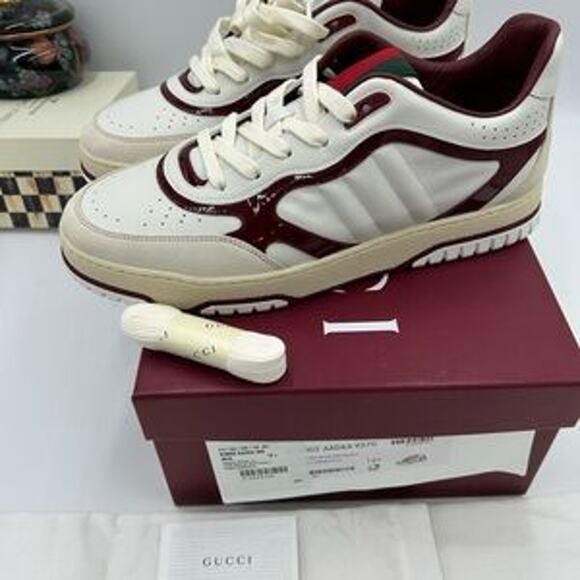 Men's Gucci re-Web sneakers in white leather with red accents size 12.5 Italy - Picture 3 of 14